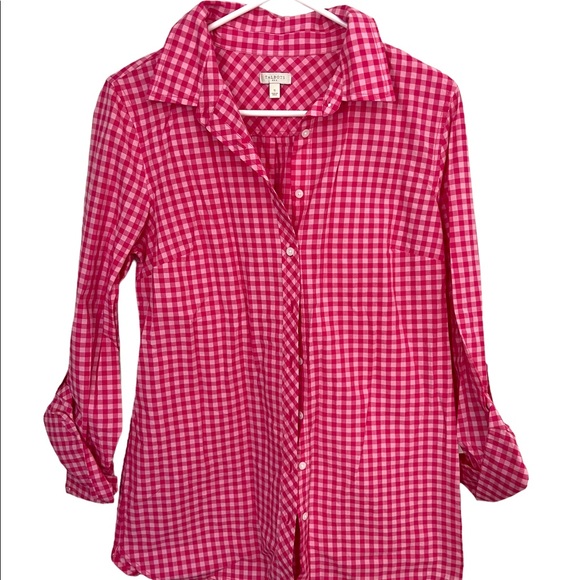 Talbots Tops - Talbots Pink 100% Cotton Checkered Button-Up Blouse S